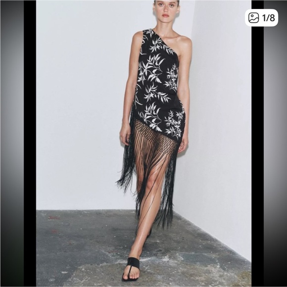 Zara ASYMMETRICAL EMBROIDERED FRINGED TOP | 3183/013/084 - LAST CHANCE - Picture 1 of 7